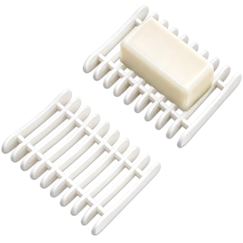 2 Pcs White Plastic Soap Dish, Self Draining Waterfall Design Bar Soap Holder, Non-Slip Soap Saver Tray Keeps Soap Dry for Shower Bathroom Kitchen Countertop - color: White
