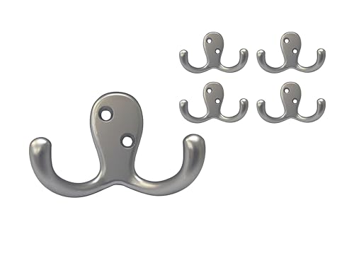Premium Double Robe Hook, 2-3/4", Zinc Die Cast, Satin Matte Nickel, Made in Taiwan, 5 Pack - size: 5pack-Satin Matte Nickel