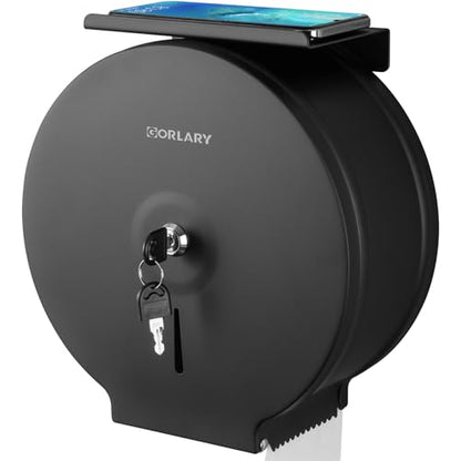 Gorlary Commercial Jumbo Toilet Paper Dispenser with Shelf, Matte Black | Wall Mount Stainless Steel Roll Holder, 9 inch Commercial Toilet Paper Roll Holder for Bathroom Office Restaurant - color: Black