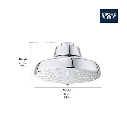 GROHE Aquabooster Tempesta 140 High Pressure Shower Head, Multi-Spray – 1.75 GPM Round Fixed Wall Mount, Matte Black 1117462430 - color: Matte Black