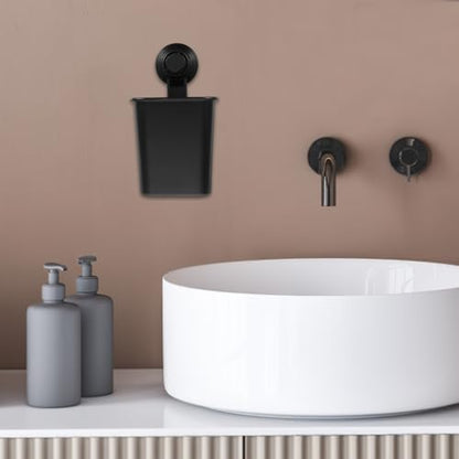 Suction Cup Toothbrush Holder Punch-Free Wall Mounted Bathroom Organizer 3.93X3.14X4.33 Inch Compact Toothbrush Rack for Shower and Home - color: Black