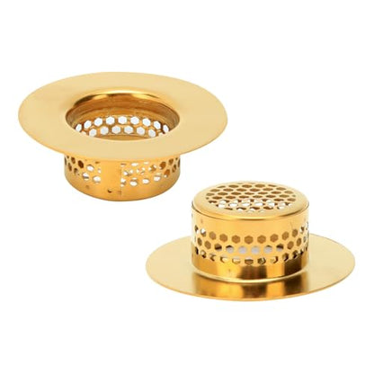 Snailhouse Bathroom Sink Strainers, 2 Pack 1.96 Inches Stainless Steel Small Utility Mesh Sink Drain Stopper Basket Cover Plug Screen, Gold