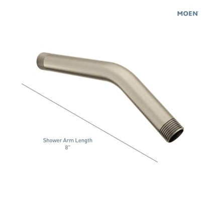 Moen Brushed Nickel Standard Shower Arm with 1/2-Inch Universal Threads, 8-Inch, 123815BN | 8" extended reach, universal 1/2" threads, brushed nickel finish, durable metal build, standard shower fit - color: Brushed Nickel, size: 8 Inch