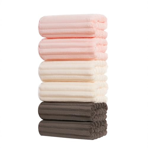 ZVH Hand Towels for Bathroom 6pcs 14X29.5inch,Quick Dry Microfiber,Super Soft,Hand Towels with Hanging Loops for Spa,Kitchen,Hotel (Pink+Beige+Brown, Set of 6) - color: Pink+beige+brown