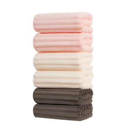 ZVH Hand Towels for Bathroom 6pcs 14X29.5inch,Quick Dry Microfiber,Super Soft,Hand Towels with Hanging Loops for Spa,Kitchen,Hotel (Pink+Beige+Brown, Set of 6) - color: Pink+beige+brown