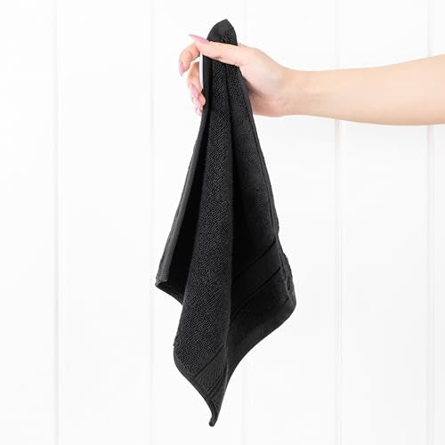 American Soft Linen Salem Washcloth Sets, 4 Piece Luxury 600 GSM 100% Cotton Washcloths for Bathroom, 13x13 inches Washrags Premium Quality Hand Face Towels, Black - color: Black, size: 13x13"