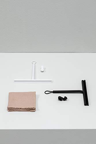 Brabantia Silicone Shower Squeegee with Hook (Dark Gray) Anti Streak Cleaning Wiper for Bathroom Glass, Plastic, Tile - Doublesided Brush & Rim Design - color: Dark Gray
