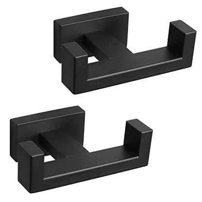 NearMoon Bath Double Towel Hook- SUS304 Stainless Steel Square Robe Towel Holder, Heavy Duty Rustproof Double Coat Hook for Bathroom Livingroom Kitchen Wall Mounted, 2 Pack (Matte Black) - color: Matte Black