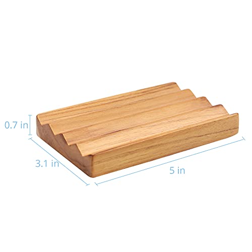HTB 2 Pack Teak Wood Soap Dish for Shower,Non-Slip Soap Holder Bathroom | Wave Design Soap Saver Keep Soap Dry,Bar Soap Holder for Bathroom,Bathtub,Sponge Holder for Kitchen Sink - color: 2pcs