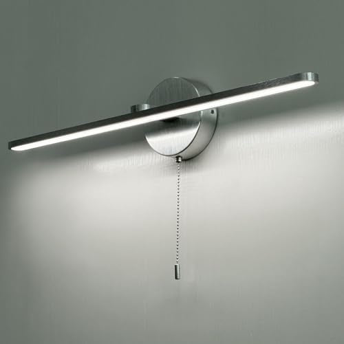 Vanity Light with On Off Switch,24 inch Brushed Aluminum LED Light Vanity Bar for Bathroom,Modern LED Wall Picture Lamps Sconces with Pull Chain Switch LED 3000-3500K (AM) - color: Brushed Aluminum