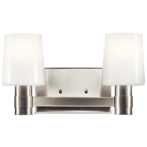 Kichler Adani 2-Light Bathroom Vanity Light, Brushed Nickel | Modern vanity light with opal glass for bathrooms and powder rooms (14.5" x 8.25"), 55175NI - color: Brushed Nickel, size: 14.5"