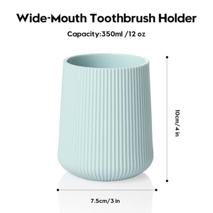 YAUKPH Green Striped Toothbrush Holder | for Electric Toothbrushes Bathroom Organizer Cup for Toothpaste Kids & Adults - color: Green Ribbed