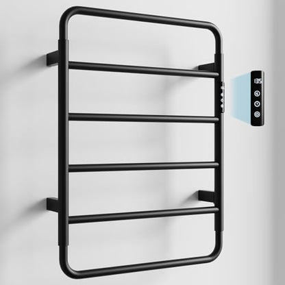 Towel Warmer, Stainless Steel Heated Towel Racks for Bathroom, 6 Bars Wall Mounted Towel Heater with Intelligent Touch Screen Timer & Temperature Adjustment, Plug-in/Hard-Wired, Black - color: Black, size: 6-Bar