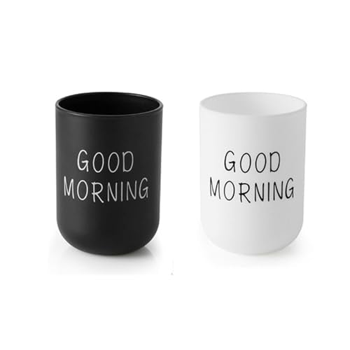 Simple wash Cup Home Cup Bathroom Brush Teeth Gargle Printing Frosted Texture Water Cup Home use (Black & White)