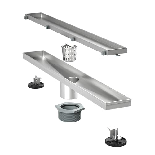 Linear Shower Drain 40" Brushed 304 Stainless Steel | Fast Drainage | Tile Inserted | Stainless Floor Drain Grate | Hair Strainer | Drain Key | The Upgrade for Your Bathroom - size: 40 Inch