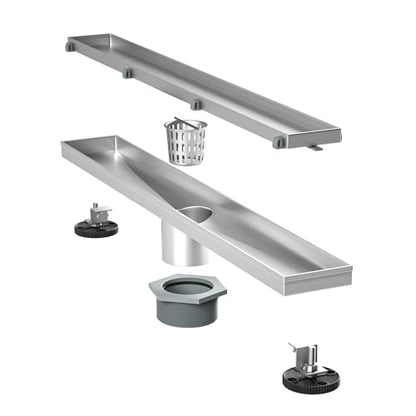 Linear Shower Drain 40" Brushed 304 Stainless Steel | Fast Drainage | Tile Inserted | Stainless Floor Drain Grate | Hair Strainer | Drain Key | The Upgrade for Your Bathroom - size: 40 Inch