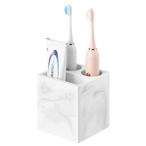 Luxspire Toothbrush Holder, 3 Slots, Marble White | Diatomite, Fast Drying, Toothbrush Holders for Bathroom, Toothbrush and Toothpaste Holder for Countertop - color: Marble White, style: 3 Slots