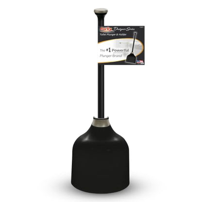 Korky Black Toilet Plunger and Holder – Fast Clog Removal - Made in USA - color: Black