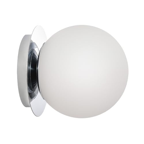 Modern Chrome Globe Wall Sconce，Single Light with Milk Glass Shade | 6" Minimalist Spherical Vanity Sconces,Contemporary Small Brass Ball Lights Fixture for Entryway Bedside Bathroom,E26 Base - color: Chrome - Milk Glass, size: 1-Light