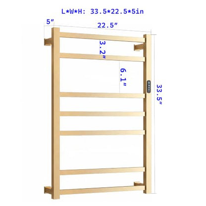 7 Bar Luxury Heated Towel Rack for Bathroom, Wall Mounted Electric Towel Warmer Rack with Timer & Temperature Control, Stainless Steel Towel Heater for Bathroom(Brushed Gold) - size: 7 Bars