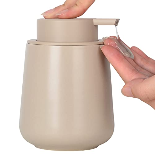 BosilunLife Ceramic Soap Dispenser - Dish Soap Dispenser for Bathroom 12Oz | Refillable Liquid Hand Wash Dispenser for Essential Oil, Lotion Soap, Khaki - color: Khaki