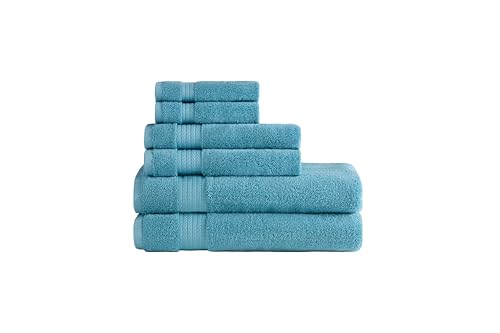 Ozdilek 6-Piece Bath Towel Set, 2 Bath, 2 Hand, 2 Wash, 100% Cotton Turkish Towels, 2 Bath Towels (30x60/550 GSM), 2 Hand Towels (16x30/575 GSM), 2 Washcloths (13x13/600 GSM) (Milky Blue) - color: Milky Blue