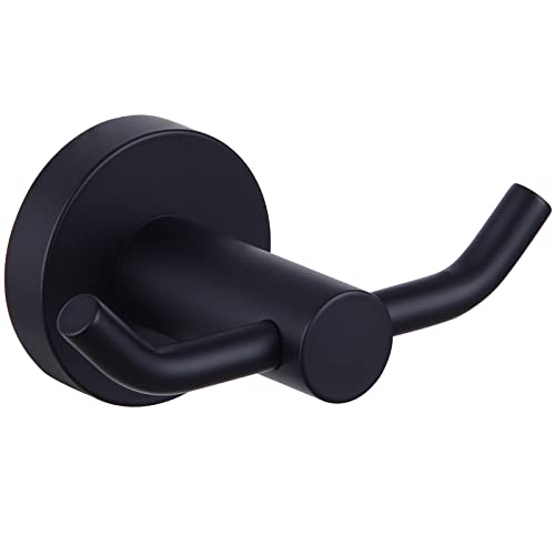APLusee Matte Black Double Towel Hook for Bathroom, Entryway, Wall Mounted | Robust 304 Stainless Steel, Resist Rust & Corrosion, Heavy-duty 11lbs Robe Hook for Towel, Clothes, Bag, Kitchen or Outdoors