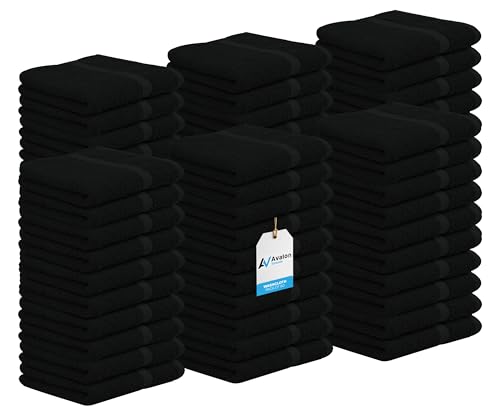 Avalon Towels Cotton Washcloths – (Pack of 60) Size 12x12 Inches, 100% Ring Spun Cotton, Soft & Absorbent Face Towels, Gym Towels, Hotel and Spa Quality, Reusable Fingertip Towels (Black) - color: Black, size: Pack of 60