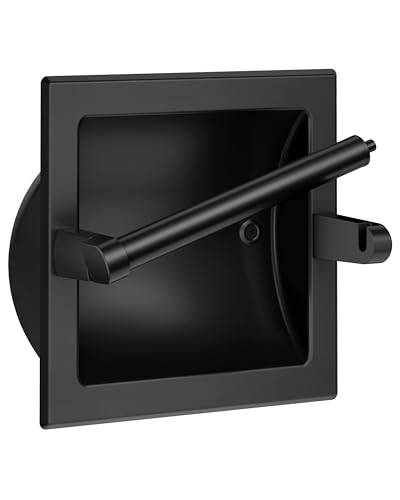 Recessed Toilet Paper Holder Matte Black, in-Wall, 304 Stainless Steel | Inset Toilet Paper Holder, Spring-Free Pivoting Arm, Space-Saving Flush Mount, Fits Rolls up to 6 in - color: Matte Black