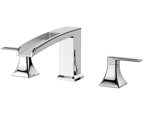 FORIOUS Roman Bathtub Faucet 3 Hole Deck Mount with 2 Handle Chrome | Tub Faucet for 3-Hole Set, 6-12" Centered Distance, Widespread Garden Bath Tub, Waterfall Spout, High Flow, Brass - color: Chrome