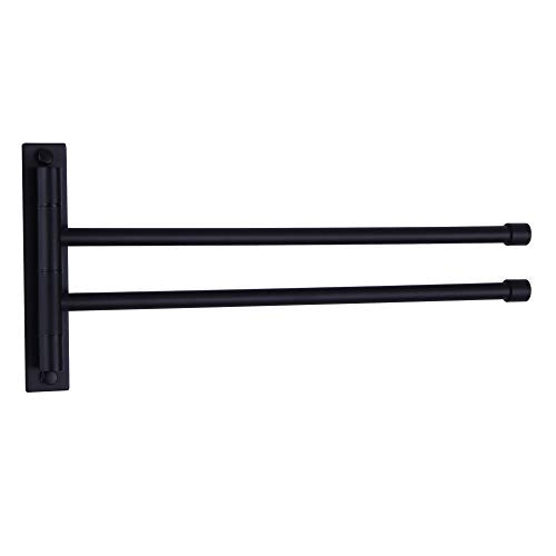 GERZWY Bathroom Swing Arm Towel Bars 2-Arm Wall Mount Stainless Steel Bath Towel Rack Hanger Towel Holder Organizer Matte Black HYG02-BK - color: Black