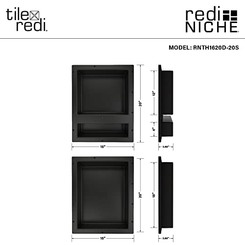 Tile Redi USA RNTH1620D-20S Niche Triple Recessed Shower Shelf, Three Shelves, 20" H X 32" W, Black - size: 20" H X 32" W, style: 3 Shelves