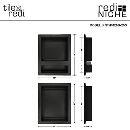 Tile Redi USA RNTH1620D-20S Niche Triple Recessed Shower Shelf, Three Shelves, 20" H X 32" W, Black - size: 20" H X 32" W, style: 3 Shelves