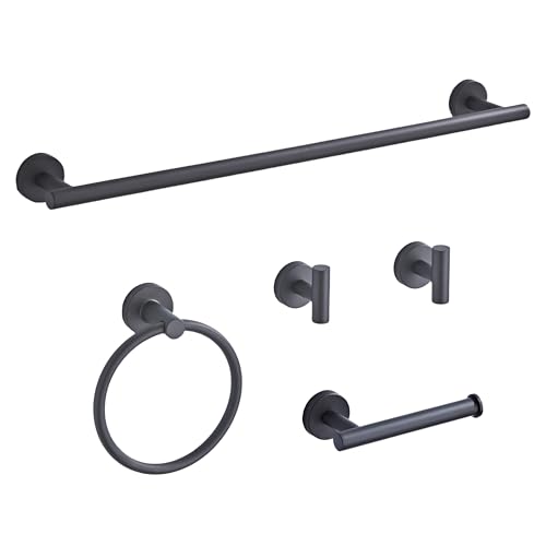 Matte Black Bathroom Hardware Set 5 Piece with Towel Racks for Bathroom, SUS304 Stainless Steel Bath Towel Bar Set, 24 Inch Wall Mounted Accessories Kit… - color: Matte Black