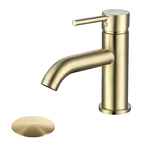 Single Handle Black Bathroom Faucet with Metal Drain Assembly and Escutcheon,Brushed Gold - color: Gold