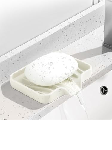 2PCS Self Draining Soap Holder,Silicone Soap Dish,Suitable for Kitchen,Bathroom,Shower,Bath Tub,Soap Container（Beige） - color: Beige