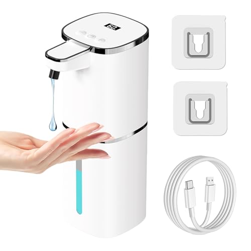 OHIFAST Automatic Liquid Soap Dispenser Touchless, USB Rechargeable Smart Hand Soap Dispenser, 9-Level Adjustable, Physical Button Operation, 13.5oz/400mL Wall Mounted for Bathroom Kitchen Dish Soap - style: LV9-Liquid