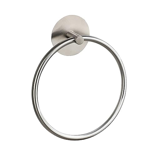 Towel Ring Self Adhesive No Drill Hand Modern Towel Holder for Bathroom SUS 304 Stainless Steel Brushed Nickel(Silvery) - color: Round Silver