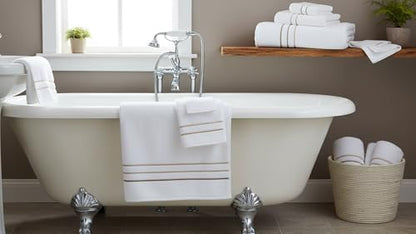 Bath Towels Set for Bathroom – Luxury 6-Piece Cotton Towels, Soft Absorbent & Quick Dry, 600 GSM Bath Towels for Bathroom, Hotel Spa Quality (White/Taupe, 6- Bath Towel Set) - color: White/Taupe