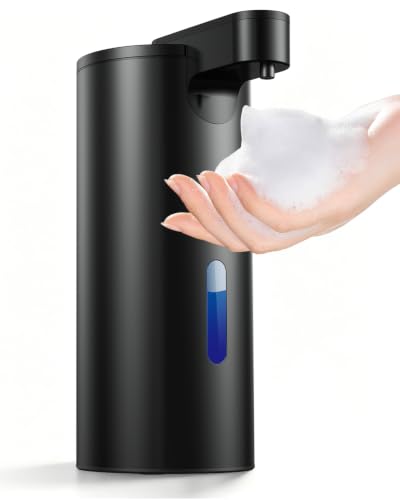Fantictas Touchless Foaming Soap Dispenser, Stainless Steel Touchless Pump | Automatic Foam Soap Dispenser, USB-C Rechargeable Sensor Pump with 3 Adjustable Levels, Bathroom & Kitchen - color: Black, style: Foam