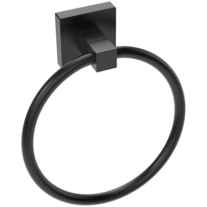 RUACQ Towel Ring, Hand Towel Holder for Bathroom Wall, Matte Black | Wall Mounted Hand Towel Bar, 304 Stainless Steel Towel Hanger, Square Base, Round Towel Holder Design, Modern, Heavy Duty - color: Black, size: 1