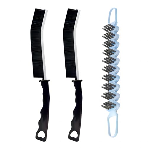 Crevice Cleaning Brush Set Grout Scrub Cleaning Tools 3 Pcs Black/Blue - color: Black&blue