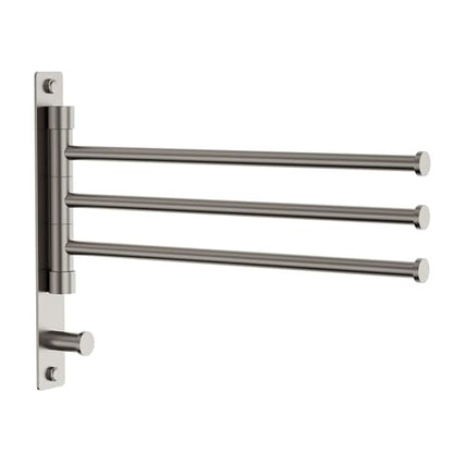 Swivel Towel Rack, Brushed Nickel, 12.5 in, 3-Arm Towel Bar | 304 Stainless Steel, Space Saving, Wall Mounted, With Hook - color: Brushed Nickel