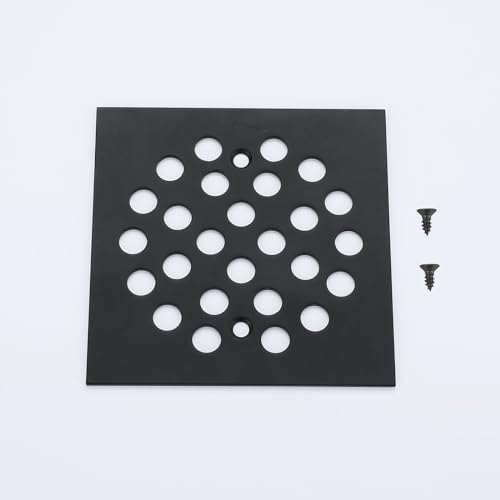 Square Style 4-1/4 inch Screw-in Shower Drainer Cover Floor Drainer Grates with Screws Black - color: Black