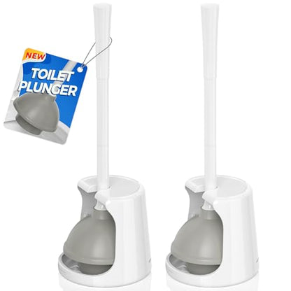 LOVLOY Toilet Plunger with Holder, 2 Pack Plungers for Bathroom Heavy Duty for 5.3-inch Toilet Drain, Toilet Plunger and Holder Combo for Bathroom Cleaning(White)