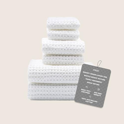 Sedona Waffle Towel Set, 6-Piece 410 GSM 100% Cotton Set Includes 2 Bath Towels, 2 Hand Towels & 2 Washcloths, Quick-Drying, White - color: White, style: Standard Set (Set of 6 with Bath Towels)
