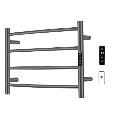 Electric Towel Rack with Voice Control for Alexa & Google Home,TUYA - Wall-Mounted Bathroom Heating Towel Warmer,Plug-in,Stainless Steel Material,16.54x23.62x5.51 in,Gunmetal Grey，4 Bars - color: Gungrey With Wifi, size: 4 Bar