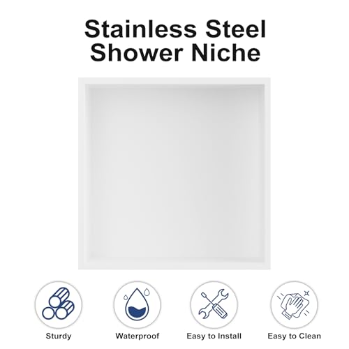 Achelous Stainless Steel Insert Shower Niche 12" X 12" NO Tile Needed, Bathroom Wall Recessed Shelf Organizer, Wall-inserted Caddy, Matte White - color: Matte White, size: 12" X 12"