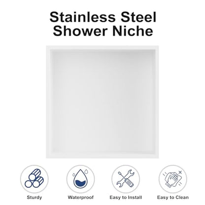 Achelous Stainless Steel Insert Shower Niche 12" X 12" NO Tile Needed, Bathroom Wall Recessed Shelf Organizer, Wall-inserted Caddy, Matte White - color: Matte White, size: 12" X 12"