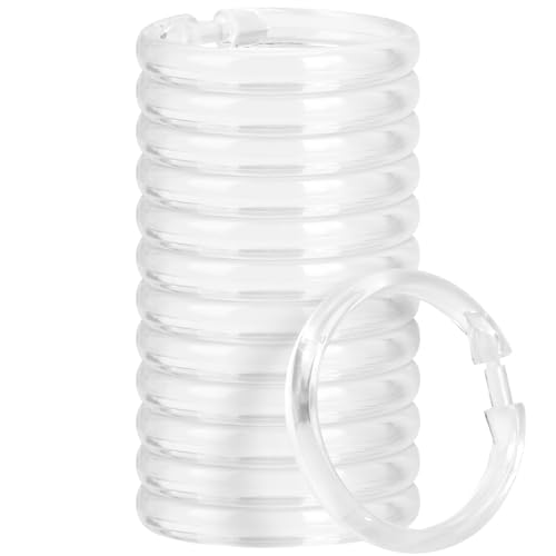 Shower Curtain Rings-12 Pack- Plastic Shower Curtain Hooks O-Shaped Rings Hook Glide Easily on Bathroom Shower Rod(Clear)